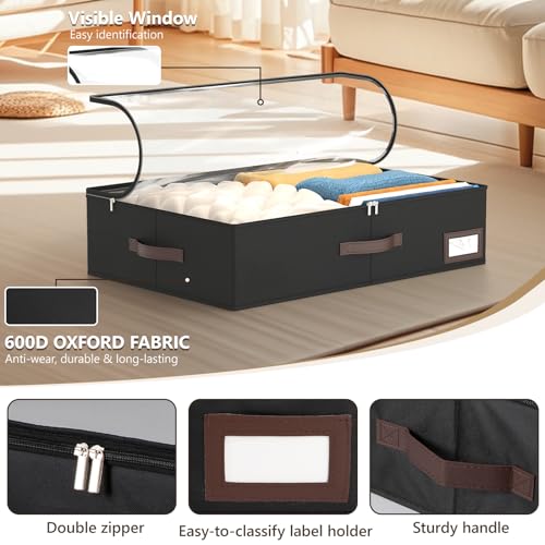OIAHOMY 2 Pack Under Bed Storage with 4 Compression Bags, Underbed Organizers for Bedroom & Closet, Fits Beds Higher than 5.9", Space-Saving for Seasonal Clothes, Blankets & Shoes - Black - color: Black, size: 23.62" x 16.54" x 5.9"
