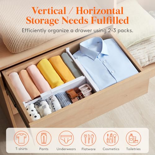 Lifewit 14 Pack Drawer Dividers for Clothes, 10.9-16" Adjustable Drawer Organizers, 4" High Plastic Expandable Drawer Separators in Bedroom/Office/Bathroom/Kitchen Storage, White - color: White