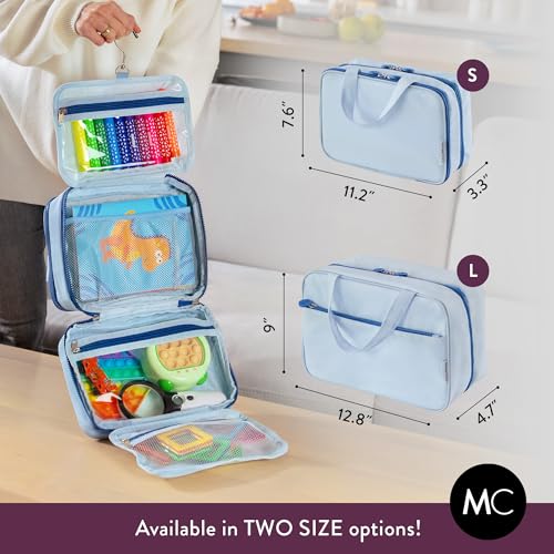 Kids Travel Organizer – Multi-Compartment, Water-Resistant Hanging Bag for Toys, Snacks, & Activities - Compact, Lightweight Design with Hook & Carry Handle - Perfect for Travel Use (Blue, Small) - color: Blue, size: Small