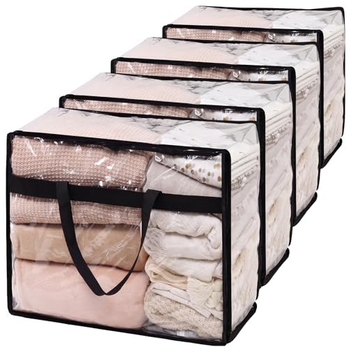 SGHUO Blanket Storage Bags 60L Extra Large Plastic Vinyl Clear Storage Bag for Clothes, Comforter, Bedding, Moving Bags with Zipper and Reinforced Handle (4pcs) - color: A-Clear