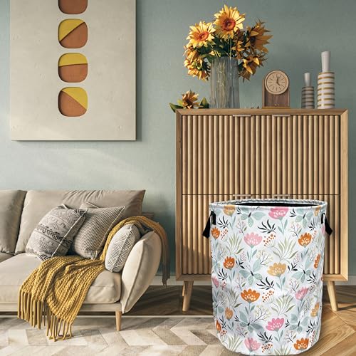 Beautiful Floral Laundry Basket Foldable With Handles Tote Bag Oxford Cloth Colorful Flowers Laundry Hamper Clothes Storage Bucket Toy Organizer 18.9" x 16.5" For Bathroom/Laundry/Bedroom - color: Cute Floral Beautiful Flowers