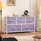 YITAHOME Wide Storage Tower with 5 Drawers - Fabric Dresser, Organizer Unit for Bedroom, Living Room, Closets - Sturdy Steel Frame, Easy Pull Fabric Bins & Wooden Top - color: Purple, style: 5-Drawer