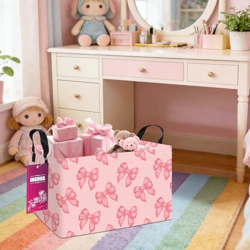 Rectangular Storage Basket Fabric Organizer Bin for Toys,Books,Clothes,Gifts,Pets-Perfect for Home,Office,Nursery,Dorm,Shelf(Rec-Pink bowknots ) - color: Rec-Pink bowknots