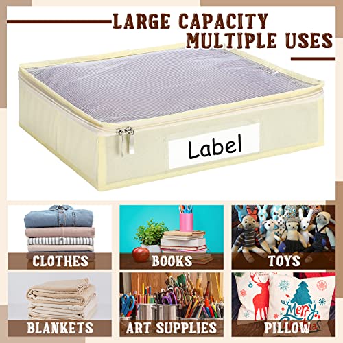 Panelee 6 Pcs 14 x 12 x 3 Inch Sweater Storage Bags Easy Gliding Zippered Sweater Package Organizer Closets Under The Bed Zippered Storage Bags with Label Pocket to Avoid Dust Dirt(Beige) - color: Beige