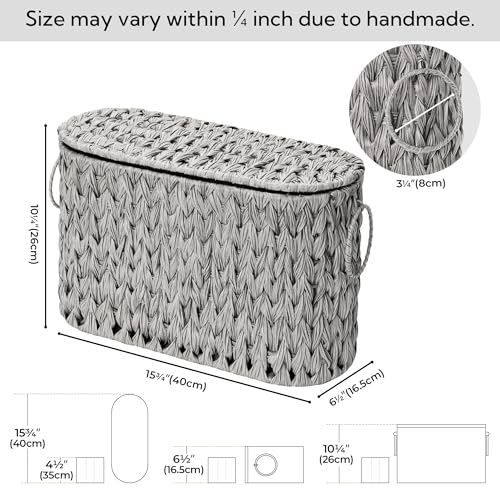 GRANNY SAYS Toilet Paper Storage Basket with Lid and Handle, Durable Toilet Paper Holder, Waterproof Bathroom Organizers and Storage, Wicker Basket for Bathroom Storage, Grey - color: Grey, size: 15¾"L x 6½" Wx 10¼"H (with Lid)