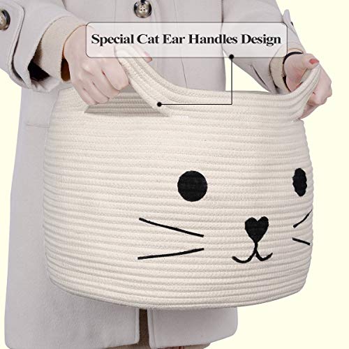 Large Woven Cotton Rope Storage Basket, Baby Laundry Basket Organizer for Towels, Blanket, Toys, Clothes, Gifts | Pet Gift Baskets for Cat, Dog - 15.7" L×11.8" H - color: White, size: 15.7"W x 11.8"H