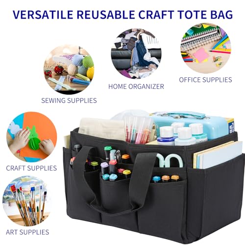 Craft Tote Bag, Art Organizer,Cleaning Supply Caddy, Carrying Bag with Handle for Multi-Purpose, Organizer Caddy for Pets (Black) - color: Black