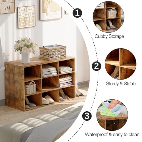 Garden 4 you Shoe Storage Bench, Cubby Shoe Rack with 9 Cubbies, 3-Tier Wood Shoe Rack Organizer, Shoe Organizer Cabinet for Entryway, Hallway, Closet and Garage, Brown - color: Brown, size: 9-cube 3-tier