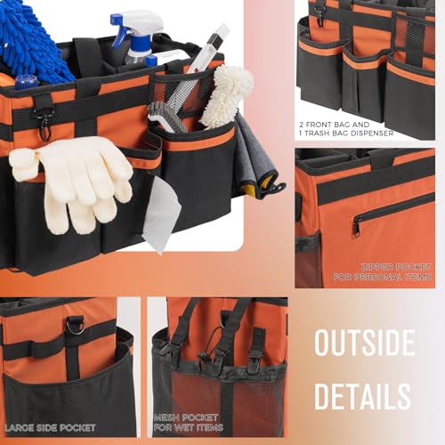 SCAVATA Wearable Cleaning Caddy, Cleaning Caddy Supplies Organizer with Handle & Shoulder Straps for Housekeepers, Under Sink & Car Cleaning Tool Organizers Bag with 4 Foldable Divider (RetroOrange) - color: RetroOrange
