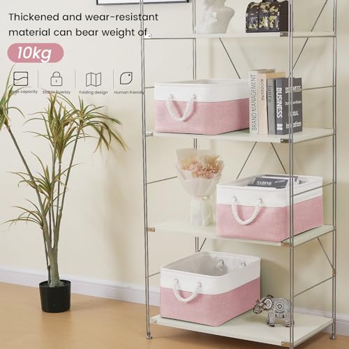 Large Storage Baskets- 15.7x11.8x8.26 inch Storage Bins for Shelves and Closet Organizing, Foldable Fabric Bin for Home Organization Clothes and Laundry (3-Pack, White&Pink) - color: WhitePink, size: 15.7inX11.8inX8.26in-3P