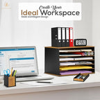 Wooden Paper Organizer 20.25"W x 12.25"H x 13.25"D, 6-Tier Storage for 12"x18" & 11"x17" Sheets, Includes Matching Pen Holder & Tray, Ideal for Office, Home, Art Room and Classroom - size: full set 20.25"W x 12.25"H x 13.25"D
