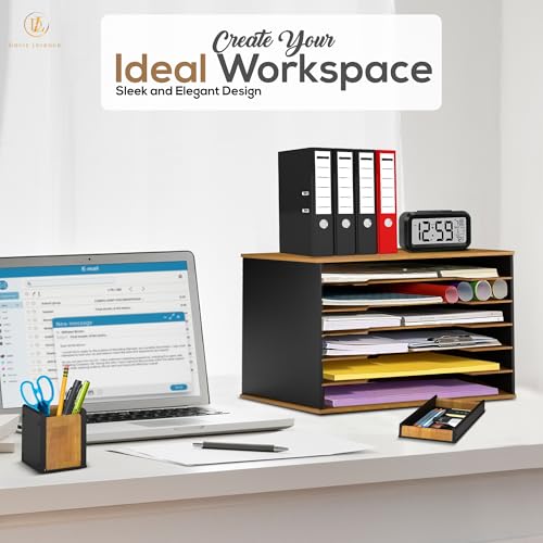 Wooden Paper Organizer 20.25"W x 12.25"H x 13.25"D, 6-Tier Storage for 12"x18" & 11"x17" Sheets, Includes Matching Pen Holder & Tray, Ideal for Office, Home, Art Room and Classroom - size: full set 20.25"W x 12.25"H x 13.25"D