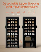 CASAMAYA Shoe Rack with Covers, 10 Tiers Tall Shoe Rack Organizer, Large Capacity Shoe Shelf Storage, Hold 30 Pairs of Shoes, Vertical Shoe Storage Organizer for Closet, Entryway, Black, SRT103B01 - size: 24.8"W - 10 Tier
