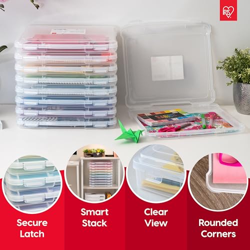 IRIS USA Board Game Storage Craft Organizer Box with Snap-Tight Latch Lid, 2-Pack Portable Plastic Case Bin for Puzzles, Magazines, Hobbies, Art Supplies, Fits 8.5" x 11" & A4 Papers, Thick, Clear - size: 2 Pack