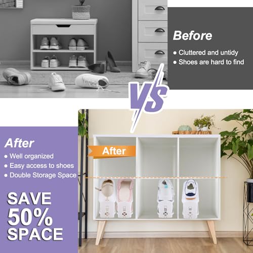 HOMOKUS 20 Pack Shoe Slots Organizer,3-Level Flexible Adjustable Shoe Stackers,Slip-on Shoe Rack,Double Layer Shoe Tray Organizer Holder with 3 Different Height,Space-Saving Shoe Holders (White) - color: White