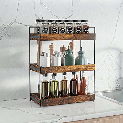 Bathroom Counter Organizer, 3-Tier Wood Spice Rack Organizer for Kitchen Counter, Vanity Skincare Organizers Shelf for Bathroom Storage Organization, Rustic Brown - size: 3 Tier