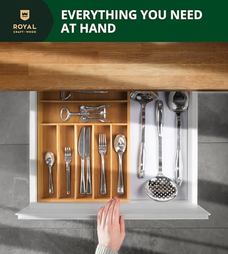 ROYAL CRAFT WOOD Luxury Bamboo Utensil Rack and Silverware Organizer, Kitchen Drawer Organizer - Utensil Holder and Cutlery Tray with Grooved Drawer Dividers for Flatware 7 Slot, Natural - color: Natural, size: 7 Slot