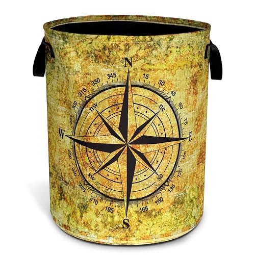 Compass Laundry Basket Oxford Cloth Funny Adventure Laundry Hamper With Handle Foldable Portable Clothes Storage Basket 18.9 X 16.5 In Storage Bag For Laundry Room/Bathroom/Bedroom/Dormitories - color: Compass