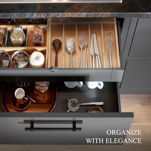 Silverware Organizer, Bamboo Kitchen Drawer Organizer, Utensil Holder, Cutlery Tray & Spoon Flatware Storage with Grooved Drawer Dividers (11''W x 16''D) - color: Natural, size: 11''W x 16''D