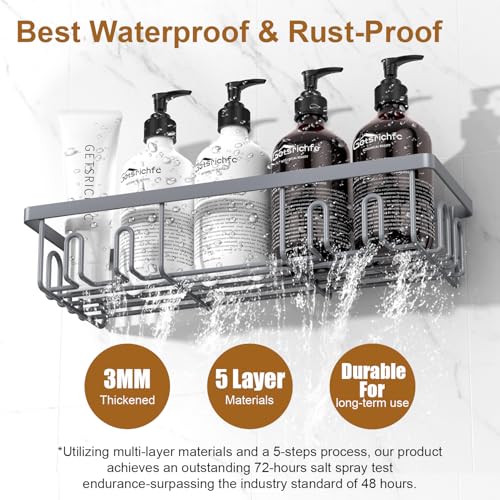 Getsrichfc Shower Caddy Adhesive, Rustproof Shower Shelves for Inside Shower, Large Capacity Bathroom Organizers and Storage, Shower Storage with Removable Hooks, No Drill Bathroom Accessories Grey - color: Grey