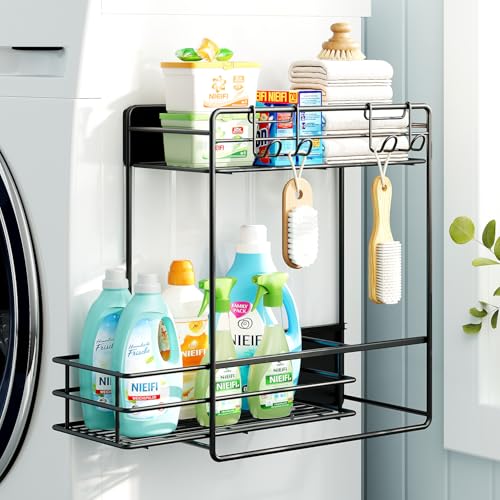 Nieifi Magnetic Shelves for Washing Machine, Heavy Duty, 2 Tier Magnetic Laundry Organizer, Dryer Sheet Holder for Laundry Room Storage, Black - color: Black