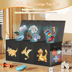 Extra Large Toy Box Chest, Collapsible Sturdy Toy Storage Organizer Boxes Bins Baskets Dinosaur Kids Toy Chest Bin with Lids for Boys Girls Living Room Playroom Bedroom Nursery 41"x14"x16" Black - color: Black－3