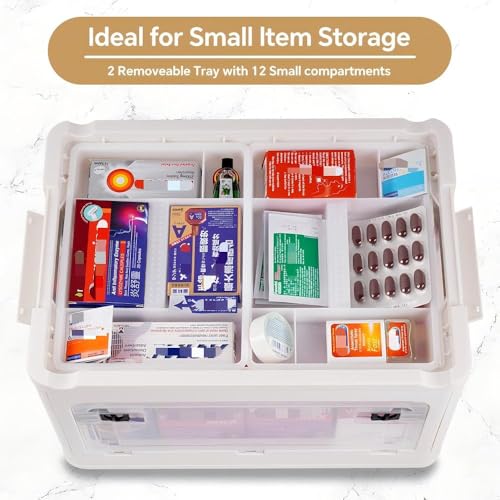 HEY FOLY 30qt Medicine Organizer Storage Box with 4-Side Opening Doors, White Foldable Medication Organizer Empty, Container Case Stackable First Aid Box for Home Storage - color: Foldable 30qt
