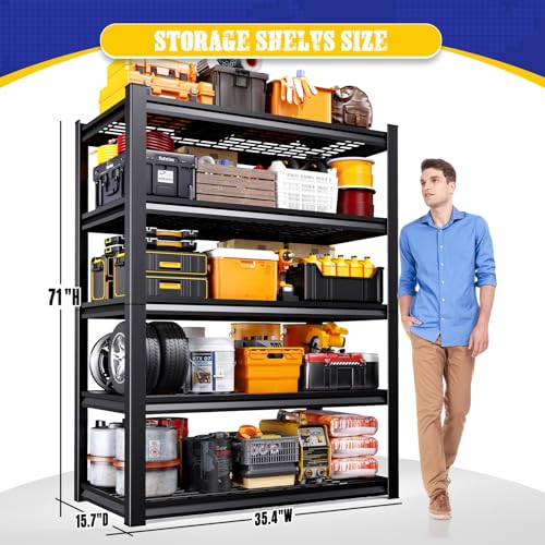 71" H Garage Shelving 5-Tier Heavy Duty Storage Shelves, Tool-Free Adjustable Metal Shelf Unit, Utility Organizer Rack for Basement, Pantry, Kitchen, Warehouse, 15.7" Dx35.4 Wx71 H, Black - size: 5-Wire-15.7"Dx35.4"Wx71.2"H