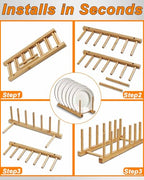 Bamboo Dish Rack, Stylish Vertical Wooden Plate Holder & Drainer, Multi-Purpose Kitchen Cabinet Organizer for Dishes, Pots, Lids, Bowls, Cups & Cutting Boards