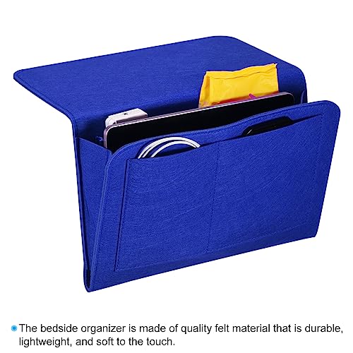PATIKIL 13in Bedside Caddy, Bed Caddy Bedside Organizer Hanging 5 Pocket Soft Felt Bed Pockets Bedside Storage Organizer Remote Control Holder for Bedroom Phones Glasses, Blue - color: Blue, size: 12.6*8.6inch