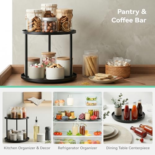 MUNEK 9" Lazy Susan Organizer,2 Tier Rotating Spice Rack Organization,Metal Lazy Susan for Table Top,Pantry, Bathroom, Vanity, Black - size: 2 Tier