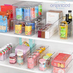 Plastic Food Storage 2 Pack Clear Container Bin with Handles for Organizing Kitchen, Pantry, Refrigerator, Freezer, Pantry, Cabinet, Closet, Bathroom. 16”x4”x5” - size: 16x4x5