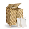 SONGMICS 2-Section Laundry Hamper with Lid, 29 Gal (110L) PE Rattan Laundry Basket with Removable Washable Liners, for Bedroom & Living Room, Goose Yellow ULCB222YE01 - color: Goose Yellow, size: 110 L (2 Basket)