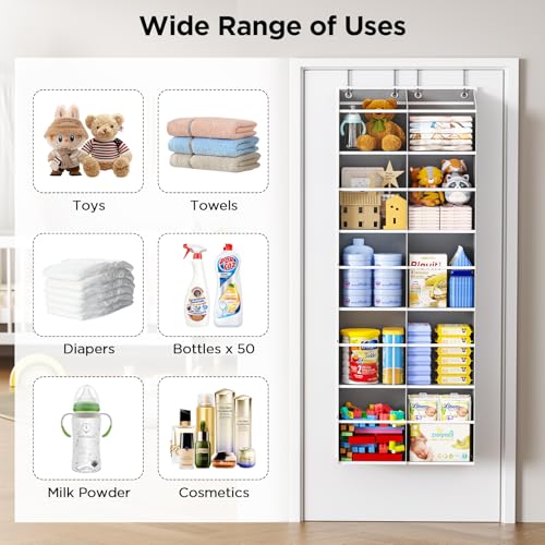 2 Pack 5-Tier Over The Door Organizer with 10 Side Mesh Pockets & Clear Windows, 80 lbs Weight Capacity Hanging Storage for Bathroom, Bedroom, Nursery, Kitchen, Organize Shoes, Diapers(Clear Grey) - color: Clear Grey, size: 2 Pack