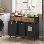 Mondeer Laundry Sorter with 2 Drawers, 150L with Pull-Out Removable Laundry Bags, Laundry Hamper Baskets with 3 Section and Wheels, Rustic Brown and Black - size: 3 Drawers