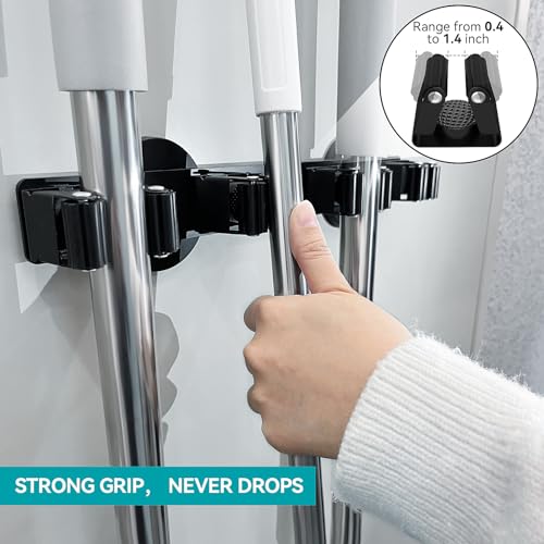 Magnetic Mop Broom Holder, Strong Non Slip Magnetic Broom Mop Hanger, Heavy Duty Magnetic Hooks for Hanging Shovel Rake Tools, Wall Mounted Utility Storage Magnet Rack (5 Rack) - color: 5 Rack - Broom Mop Holder
