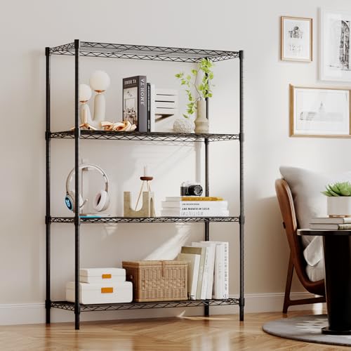 BestOffice | 4-Tier Wire Storage Shelves | 36x14x54 | Black | with Adjustable Racks | Heavy-Duty Metal Shelf, Holds Upto 1000 lbs | No-Tool Assembly | Ideal for Home & Garage Shelving - color: Black, size: 36"D x 14"W x 54"H