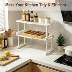 Expandable Cabinet Shelf Orgnizers, Stackable Kitchen Counter Shelves, Adjustable Height Pantry Cupboard Shelf, for Bathroom, Wardrobe, Under Sink Countertop (2)