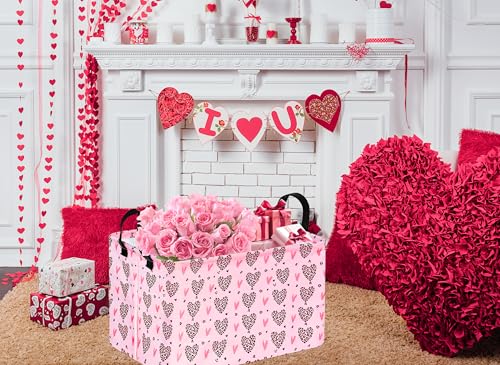 Valentines Basket Rec Heart Print Box Hamper Storage Basket Collapsible Organizer Bin Gift Shelf Baskets for Home and Kitchen Storage - color: Leopard love