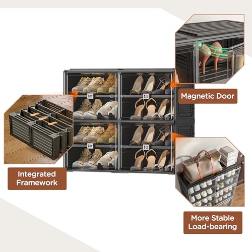 Vipbox Black Shoe Rack Organizer Cabinet for Closet Entryway,Clear Shoe Storage Boxes Stackable Sneaker Storage with Door Easy Assembly Shoe Cabinet with Lids Large 4 Tiers 16 Pairs - size: 4 Tiers 16 Pairs