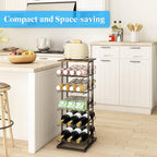GILLAS 6 Tier with Wooden Top Water Bottle Storage with Wooden Tabletop,Metal Beverage Can Rack,Large Capacity Bottled Rack Water Bottle Holder Stand for Cabinet,Countertop Kitchen,Party,Black - size: 6 Tier With Wooden Top