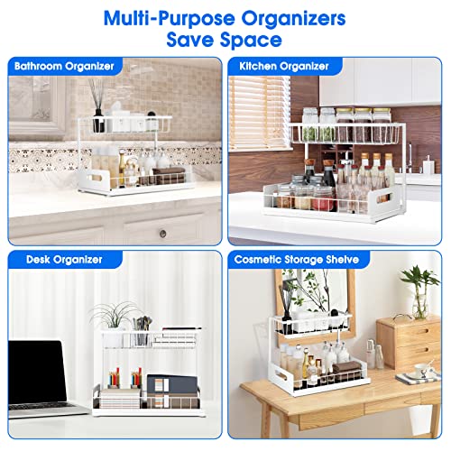 Under Sink Organizer, 2 Tier Pull-Out Cabinet Storage Shelf, Rust-Resistant Metal Organizer for Kitchen Bathroom Laundry Room, No Tools Installation, 1 Pack White - color: 1 Pack-White