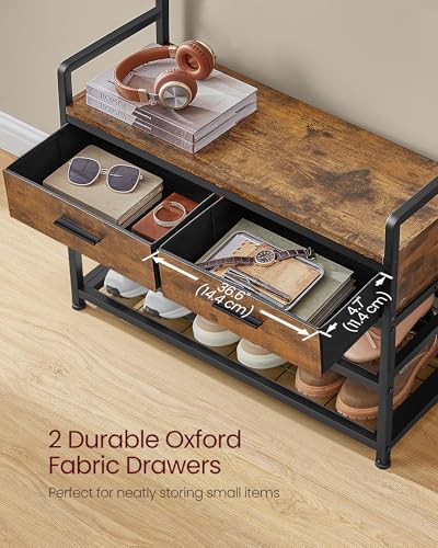 VASAGLE Hall Tree with Bench and Shoe Storage, Entryway Coat Rack with Shoe Bench, 2 Fabric Drawers, 10 Hooks, 11.8 x 31.7 x 71.5 Inches, Vintage Brown and Ink Black UHSR429B01 - color: Vintage Brown + Ink Black