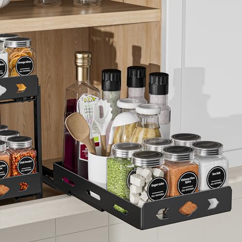 BOIVSHI Pull Out Spice Rack Organizer for Cabinet, Heavy Duty-Slide Out Spice Rack, Vertical Spice Rack for Kitchen Cabinet and Pantry (6.3''Wx10.5''Dx2.8''H, Metal Black) - size: 6.3''Wx10.5''Dx2.8''H,1 Tier