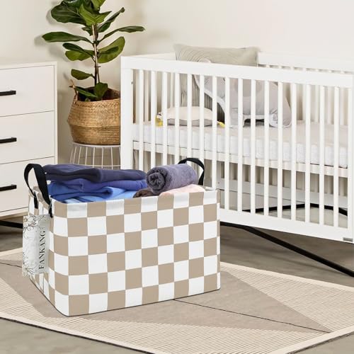 FANKANG Storage Bins,Nursery Hamper Canvas Laundry Basket Foldable with Waterproof PE Coating Storage Baskets for Boys and Girls, Office, Bedroom, Clothes,Toys(Rec-Beige flag ） - color: Rec-Beige flag