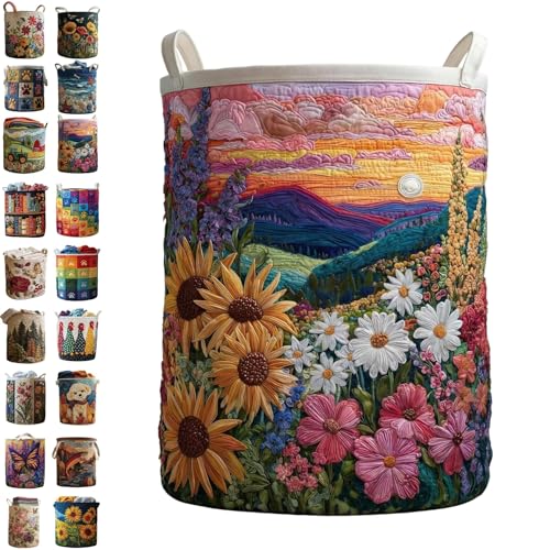 Quilted Laundry Baskets, Large Floral Boho Fabric Storage Hamper with Handles, Collapsible Soft Clothes Organizer Tote for Nursery House Styling, Portable Bedroom Washing Container - color: #11, size: M(41*33*13cm)