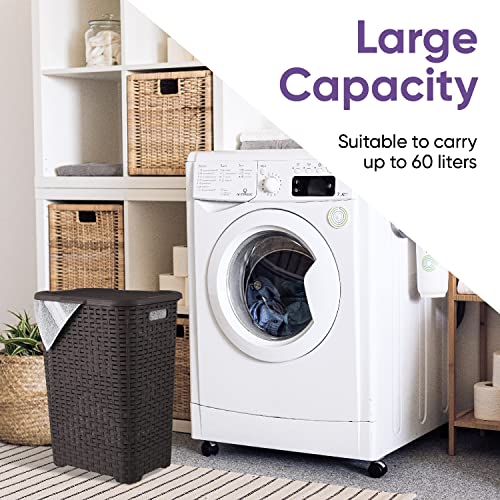 Superio Laundry Hamper Basket With Easy Open Lid 60 Liter Large Wicker Hamper, Dirty Cloths Storage With Two Cutout Handles, Laundry Room Bin (2 Pack, Brown) - color: Brown, size: 2-pack