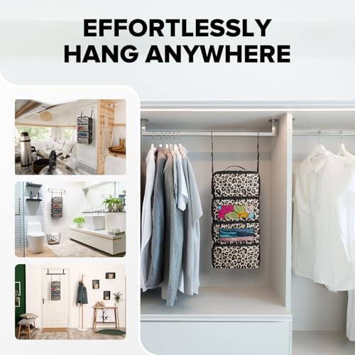 Suitcase Organizer, Travel Luggage Organizer Hanging Shelves Packing Cube Closet/Collapsible Portable Travel Organizer for Carry-on - color: Leopard Print-S-4 Tier, size: Small
