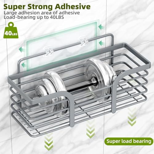 Yougai Shower Caddy, Shower Organizer with Soap Holder and Hooks, Rustproof Shower Shelves, No Drilling Bathroom Organizers and Storage, Wall-Mounted Kitchen & Home Decor, Light Grey - color: Light Grey