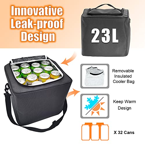 Large Trunk Organizer with Cooler, 3 Compartments SUV Cargo Organizer, Portable Trunk Organizer for suv,car,truck,rv,jeep(black) - color: Black&Orange, size: With Cooler